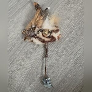 HARRICANA Par Mariouche Upcycled Fur Feather Leather Brooch Pin Native Tribal